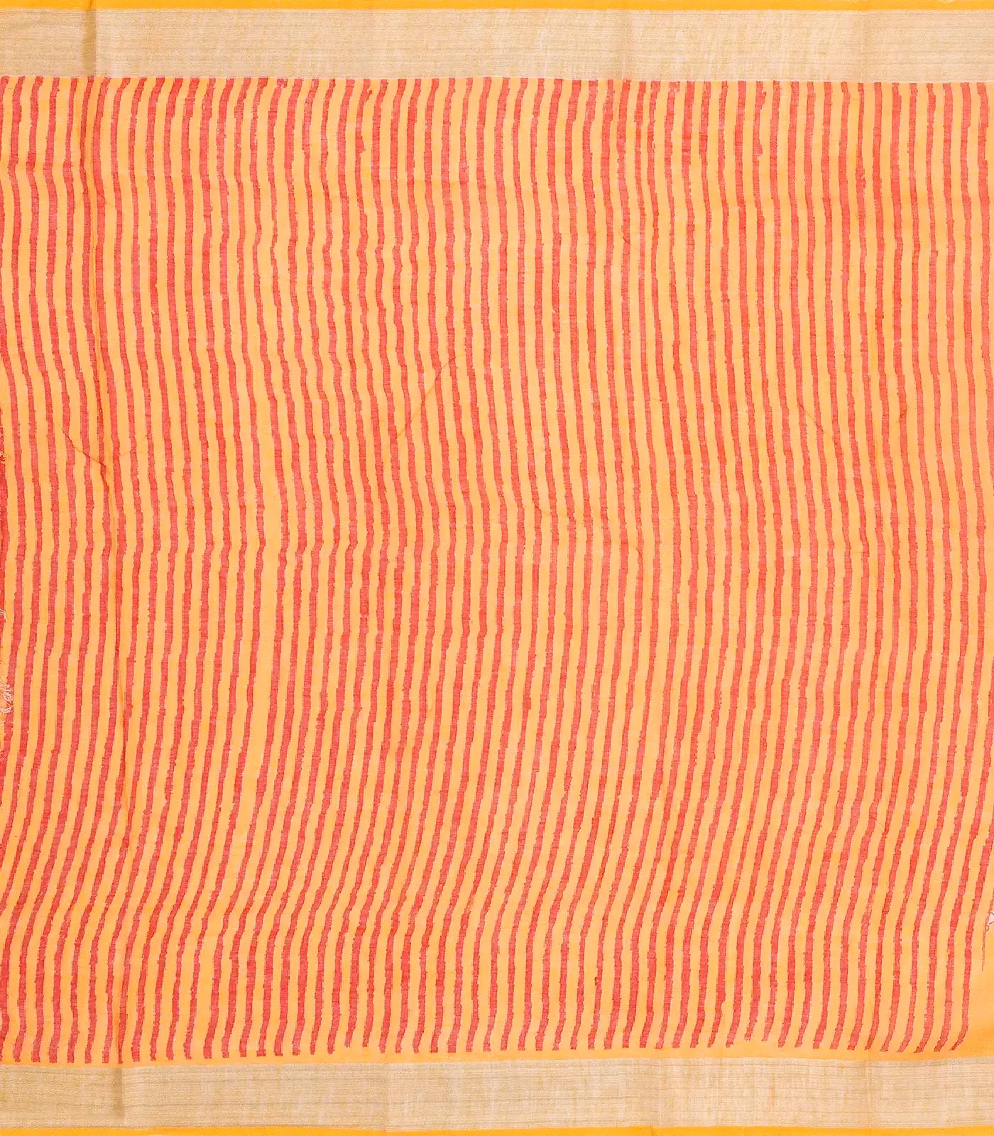 Orange Handloom Linen Saree With Printed Bird Motifs