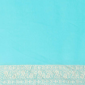 Blue rangkat-style jacquard design banaras georgette saree with zari border & intricate floral design pallu