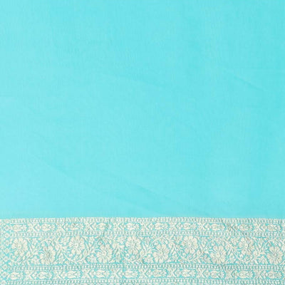 Blue rangkat-style jacquard design banaras georgette saree with zari border & intricate floral design pallu