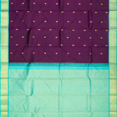 Purple Handloom Kanchipuram Korvai Silk Saree With Turquoise Border