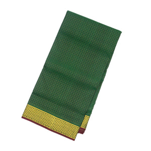 Dark Green Handloom Kanchipuram 9 Yards Silk Saree With Zari Checks