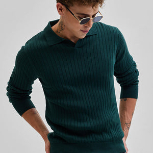 Dark Green Textured Polo T-Shirt