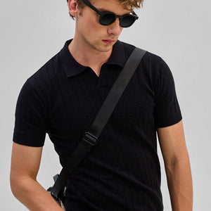 Black Knitted Polo T-Shirt