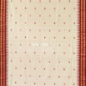 Cream Red Mahalaxmi Mantra Tissue Sambalpuri Bomkai Saree