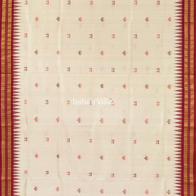 Cream Red Mahalaxmi Mantra Tissue Sambalpuri Bomkai Saree