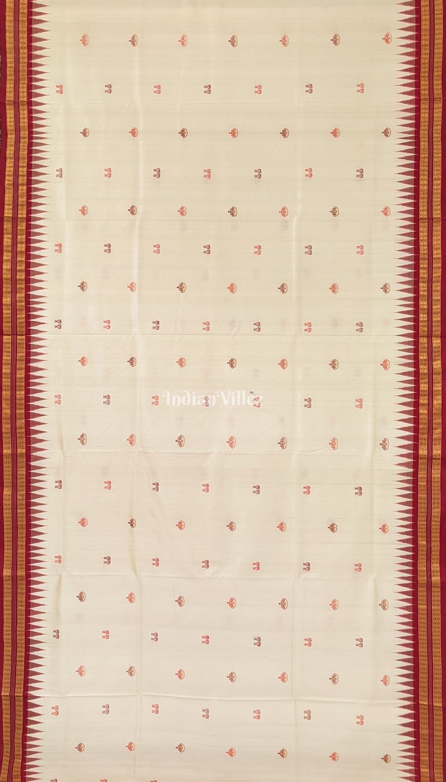 Cream Red Mahalaxmi Mantra Tissue Sambalpuri Bomkai Saree