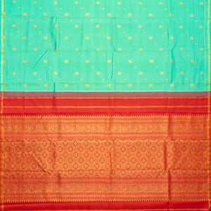 Aquamarine Handloom Kanchipuram Silk Saree With Contrast Pallu