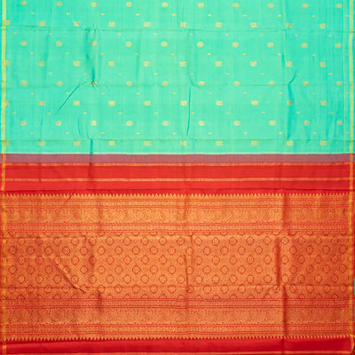 Aquamarine Handloom Kanchipuram Silk Saree With Contrast Pallu