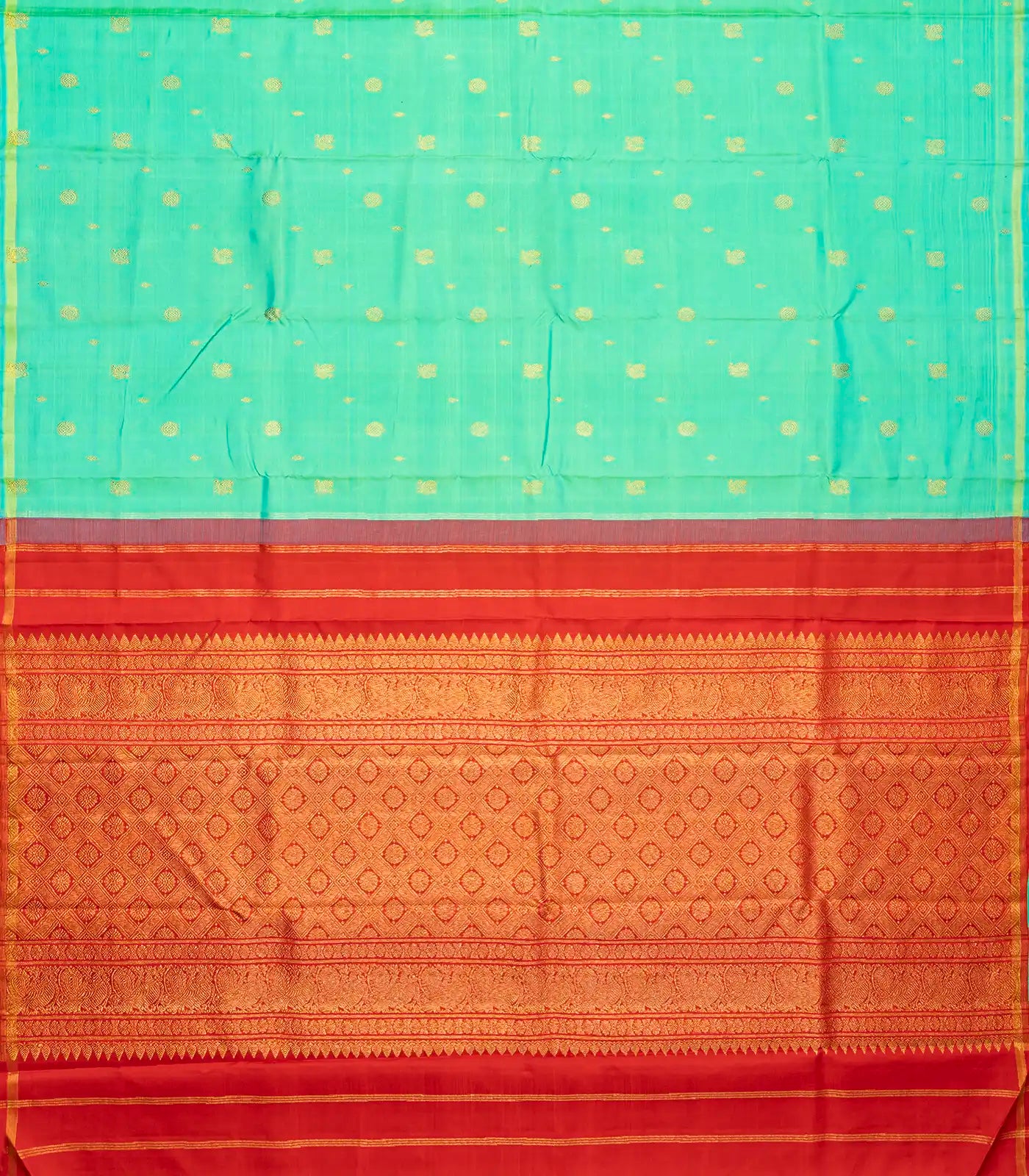 Aquamarine Handloom Kanchipuram Silk Saree With Contrast Pallu