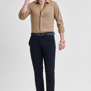 Light Brown Solid Concealed Placket Shirt