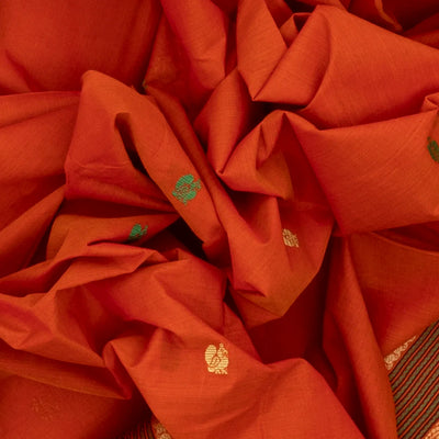 Orange Handloom Kanchi Cotton Saree With Annam Buttas
