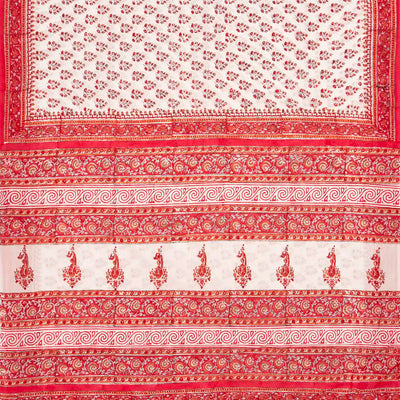 White Woven Jaipur Cotton Saree Printed And Floral  Motifs