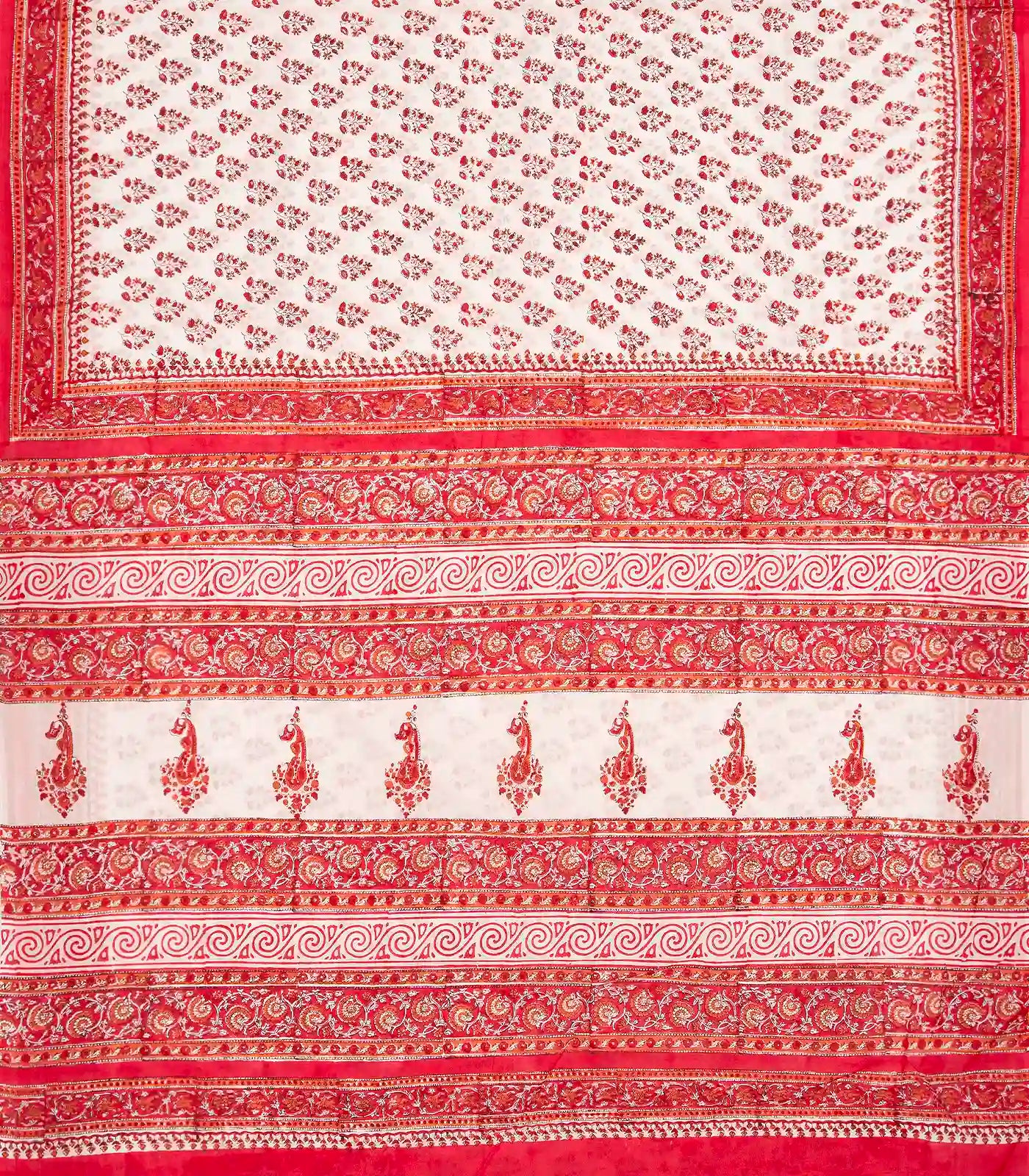 White Woven Jaipur Cotton Saree Printed And Floral  Motifs