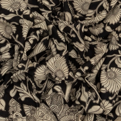 Taupe Cotton Saree With Black Kalamkari Print