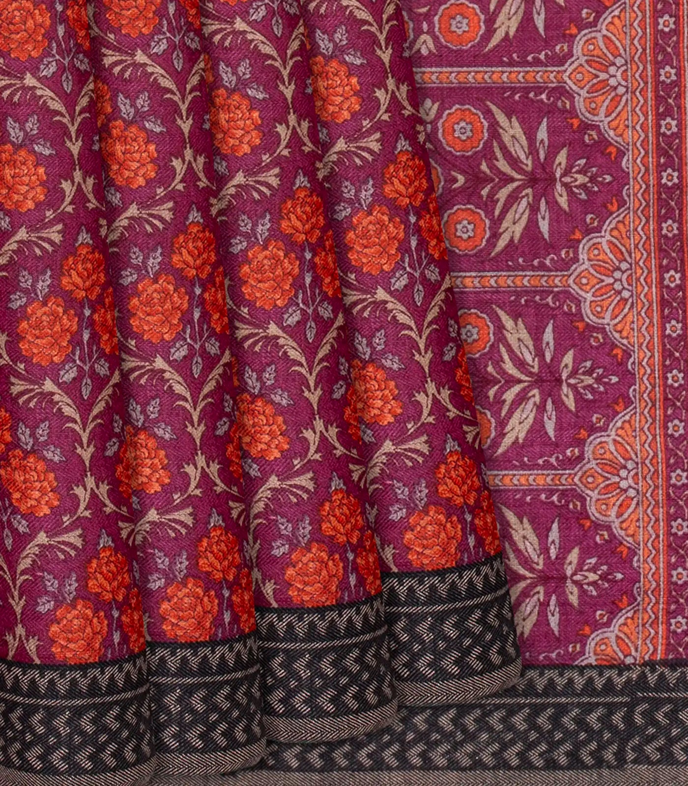 Pink Handloom Tussar Silk Saree With Pashmina Floral Jaal Motifs-Pink