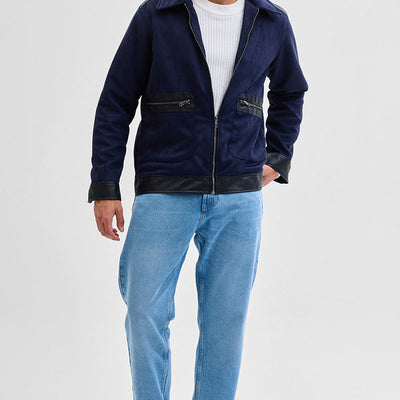 Navy Multi-Patch Zipper Jacket