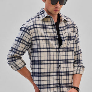 Cream Flannel Checks Overshirt