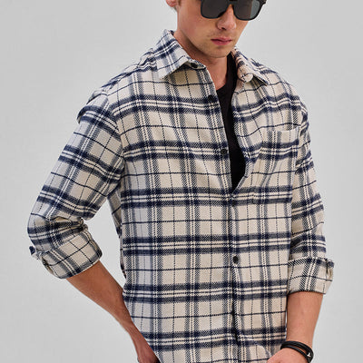 Cream Flannel Checks Overshirt