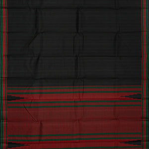 Black Handloom Kanchi Cotton Saree With Dotted Stripes