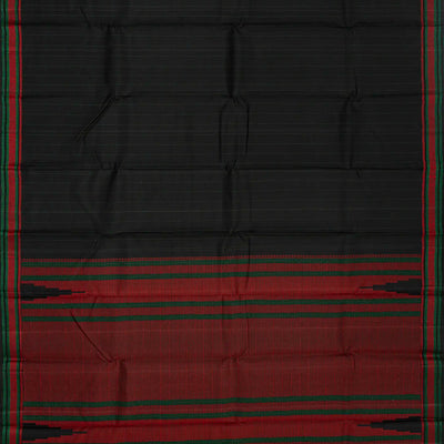 Black Handloom Kanchi Cotton Saree With Dotted Stripes