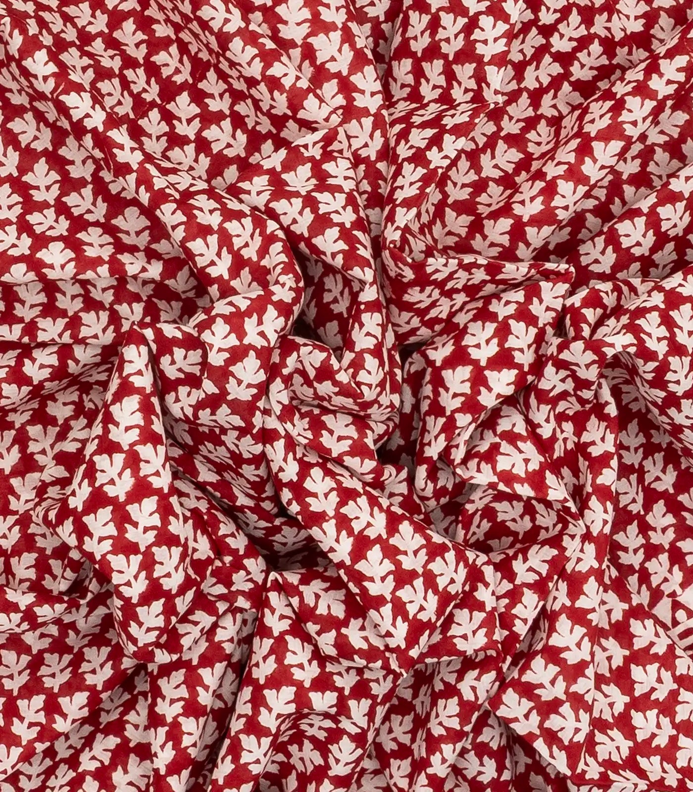 Crimson Woven Jaipur Cotton Saree Printed With White Floral Motifs