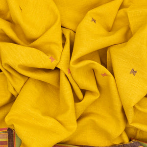 Mustard Handloom Bhujodi Cotton Saree With Cross Buttas
