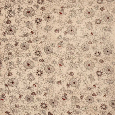 Taupe Cotton Saree With Maroon Kalamkari Print