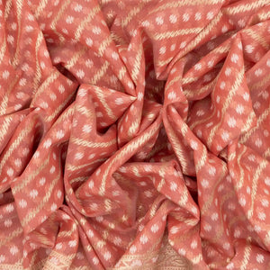 Peach Handwoven Banarasi Silk Cotton Saree With Floral Motifs