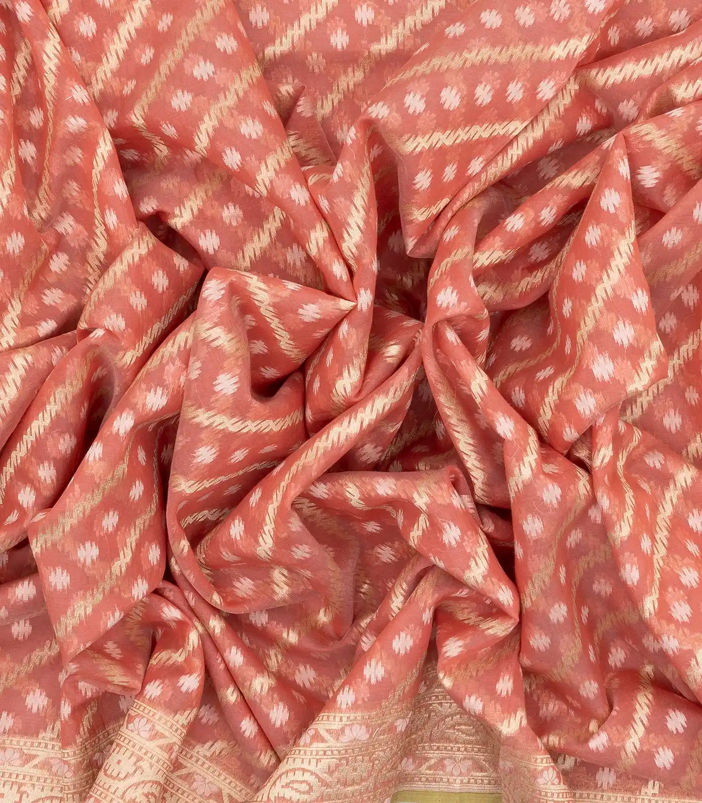 Peach Handwoven Banarasi Silk Cotton Saree With Floral Motifs