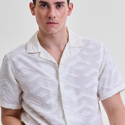White Geometric Box Fit Shirt