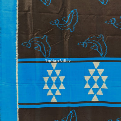 Black Copper Sulfate Dolphin Design Designer Contemporary Silk Saree