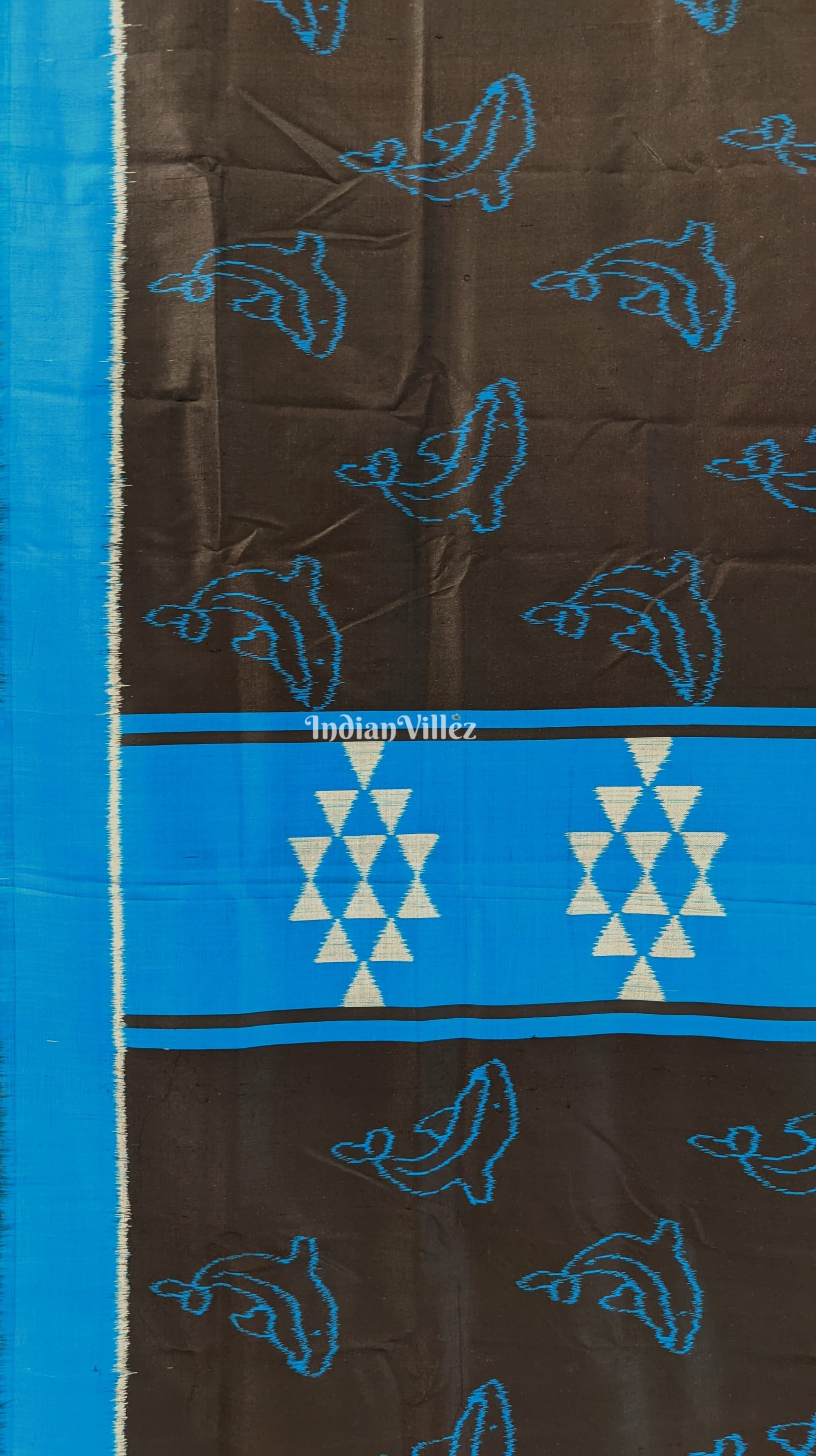 Black Copper Sulfate Dolphin Design Designer Contemporary Silk Saree