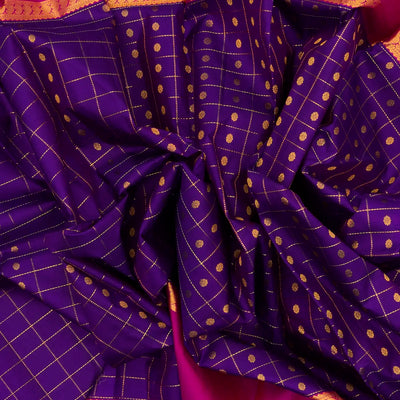 Purple Handloom Kanchipuram Korvai Silk Saree With Checks