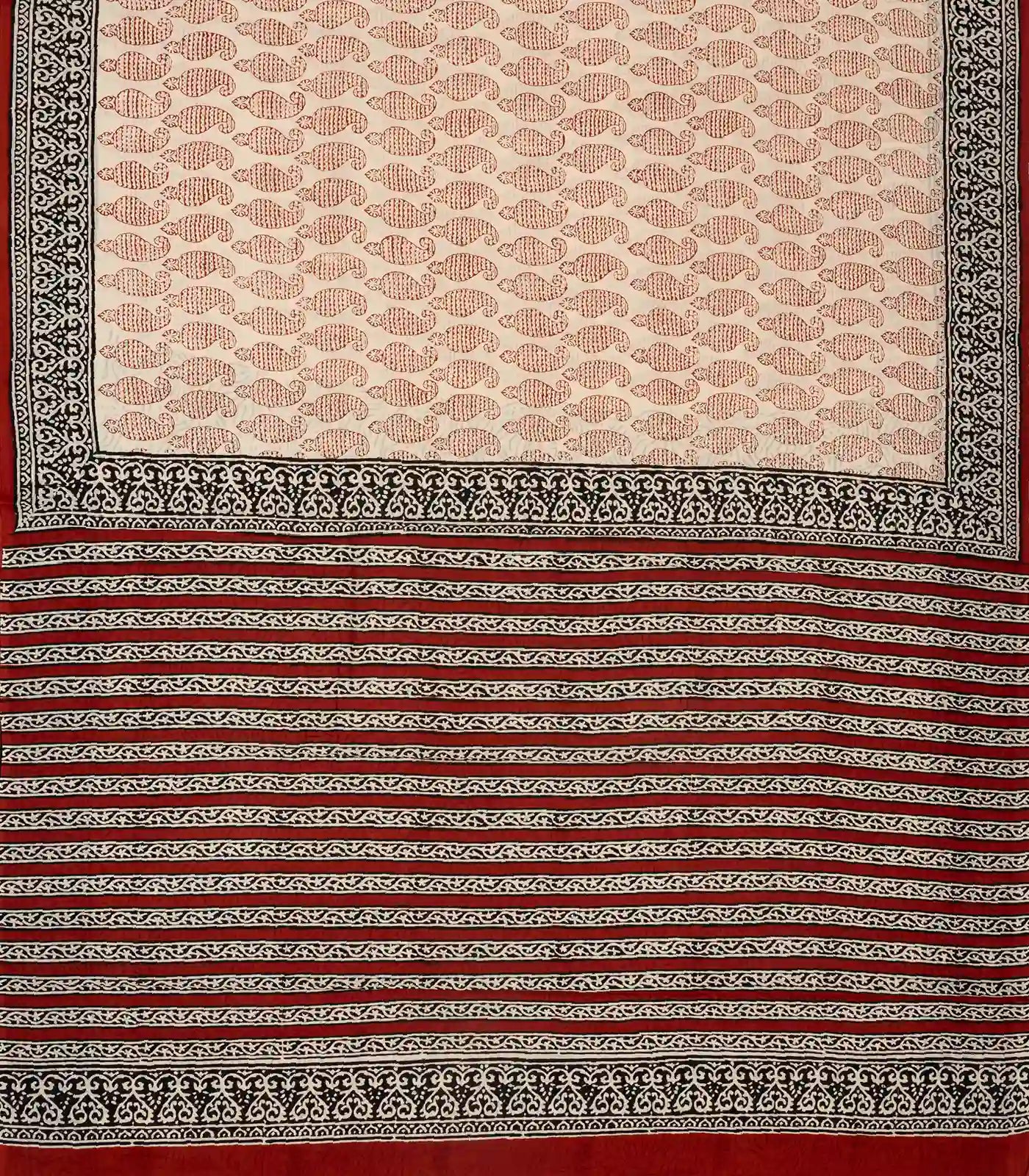 Off White Woven Jaipur Cotton Saree With Printed Mango Motifs