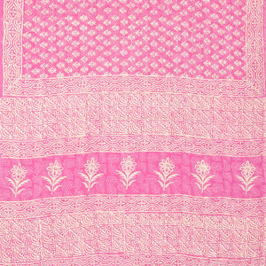 BubbleGum Pink Woven Jaipur Cotton Saree Printed With Floral  Motifs