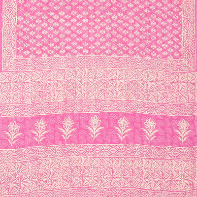 BubbleGum Pink Woven Jaipur Cotton Saree Printed With Floral  Motifs
