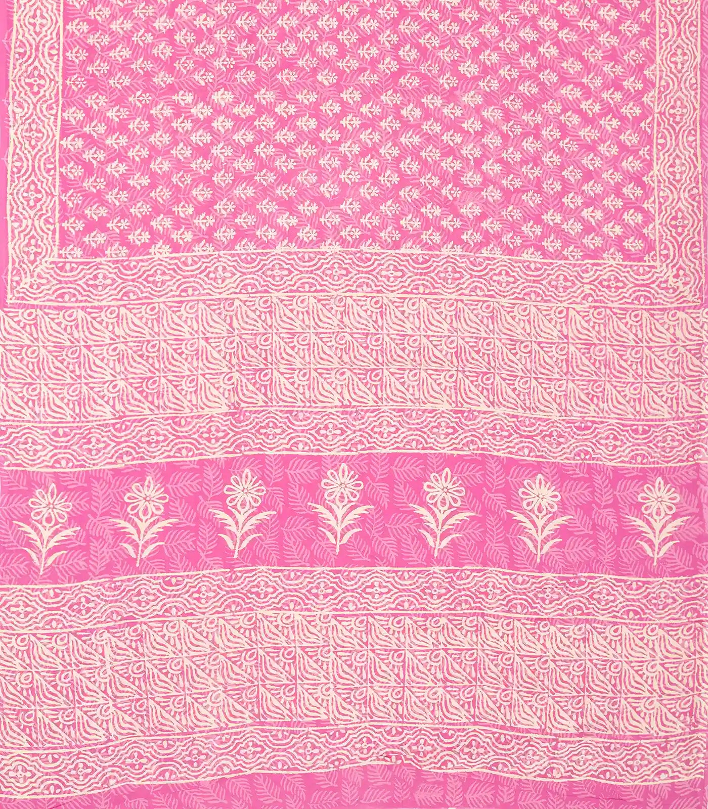 BubbleGum Pink Woven Jaipur Cotton Saree Printed With Floral  Motifs