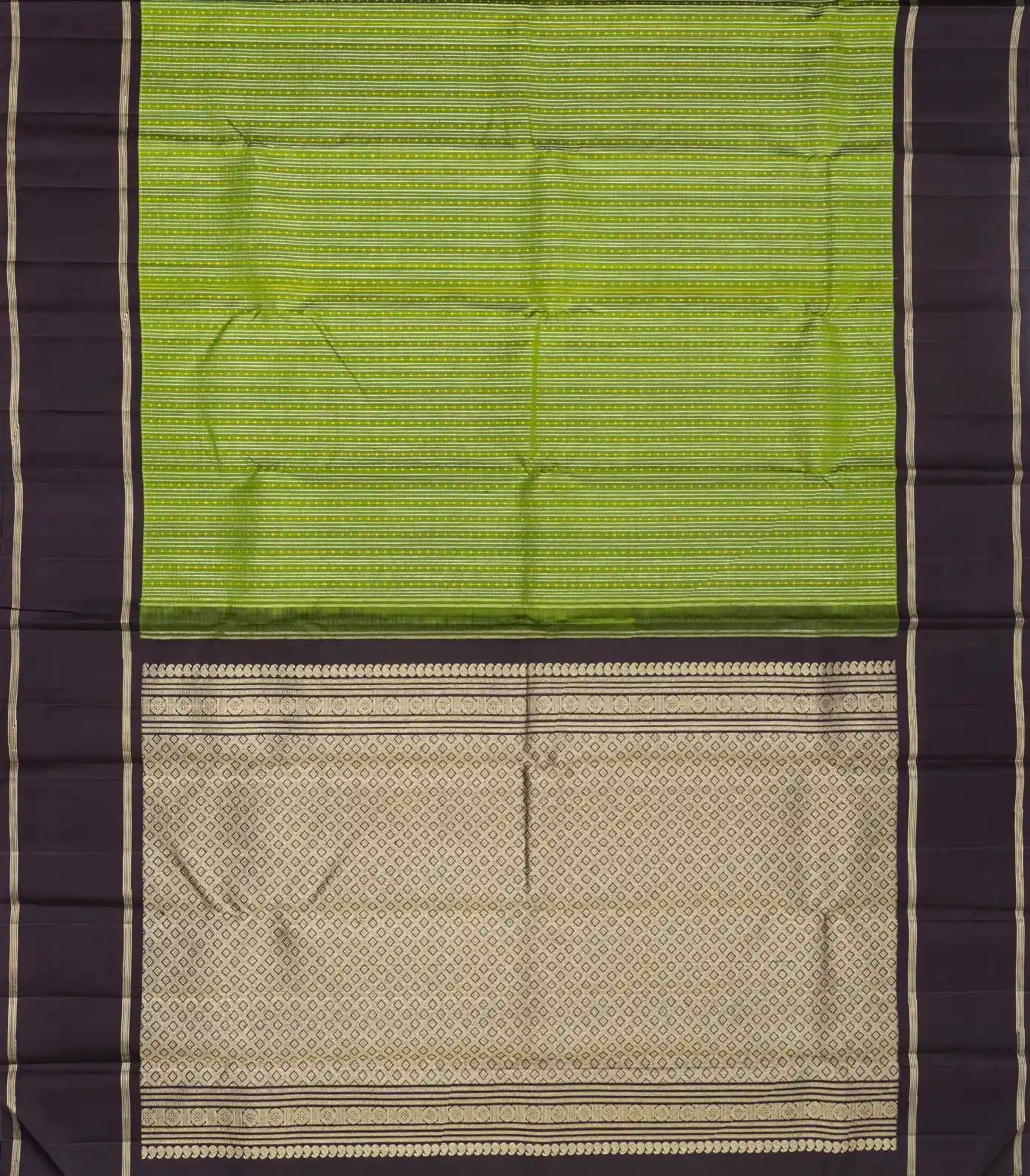 Green Handloom Kanchipuram Silk Saree With Zari Stripes