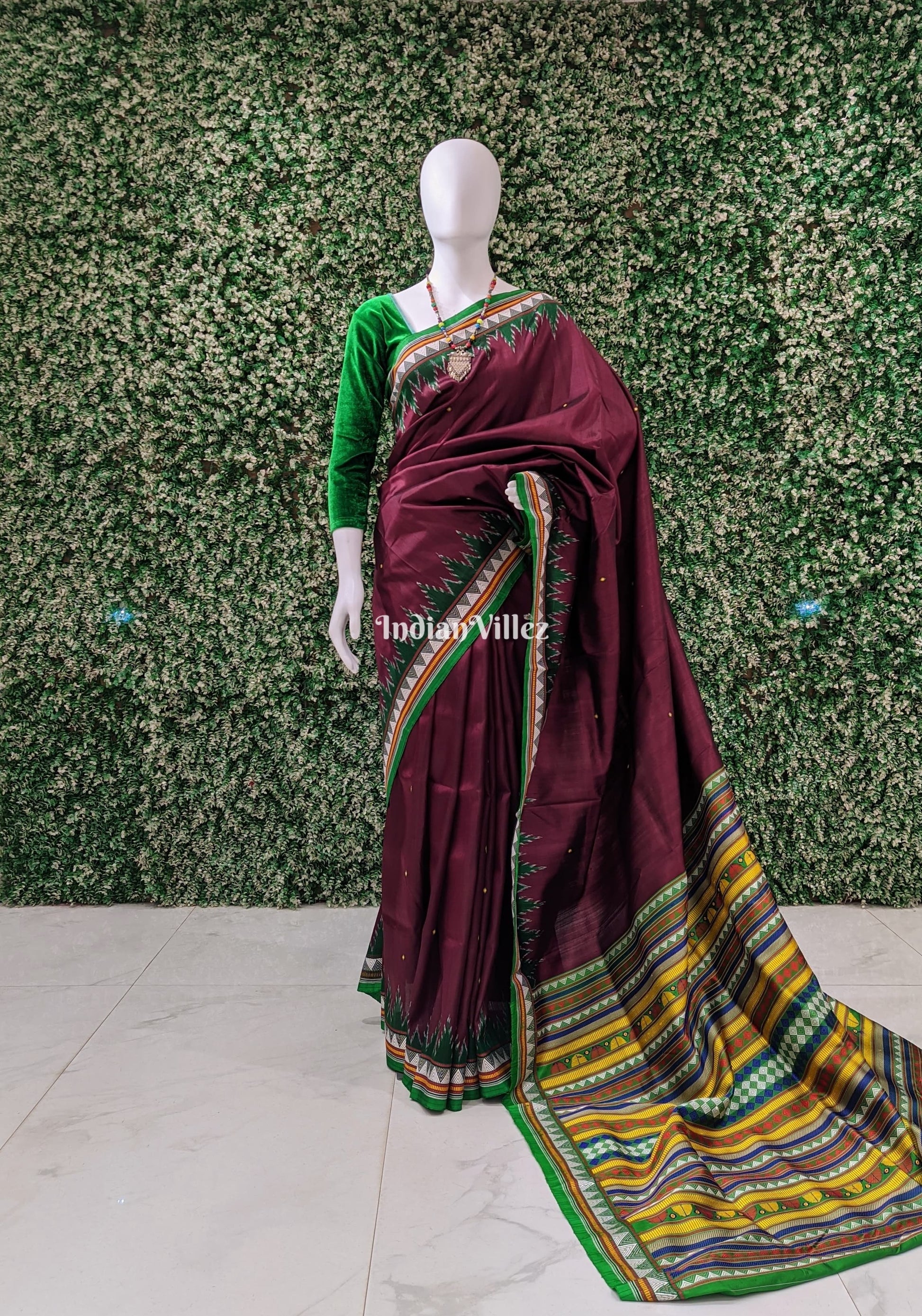Wine Color Dongria Border Contemporary Silk Saree