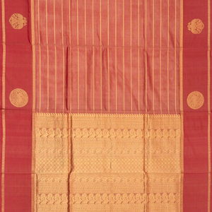 Peach Handloom Silk Cotton Saree With Zari Stripes