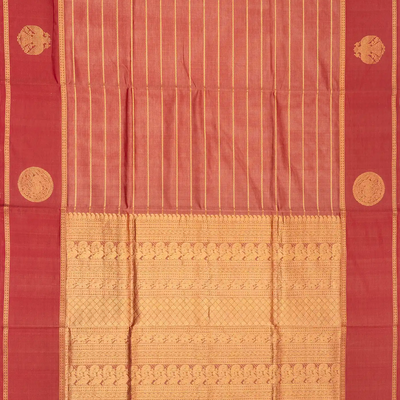 Peach Handloom Silk Cotton Saree With Zari Stripes