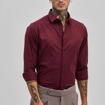 Maroon Stretchable Slim Fit Shirt
