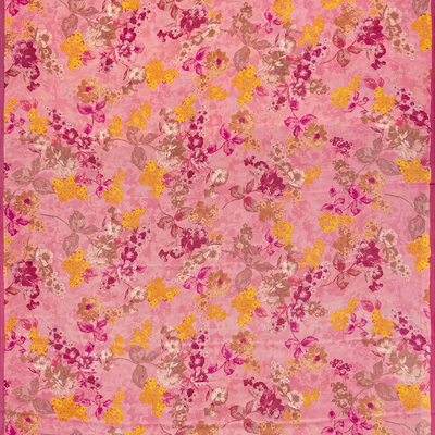 Baby Pink Woven Digital Printed Crepe Silk Saree With Floral Motifs