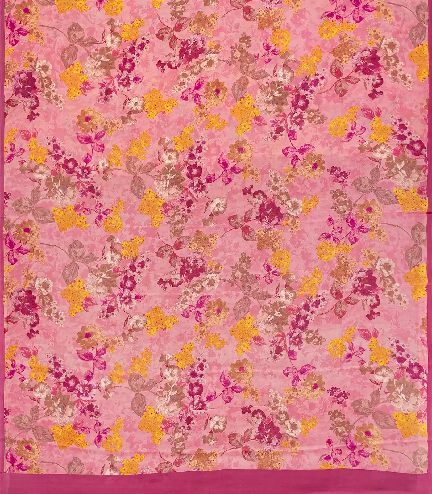 Baby Pink Woven Digital Printed Crepe Silk Saree With Floral Motifs