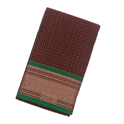 Maroon Handloom Kanchi Cotton Saree With Checks & Dots