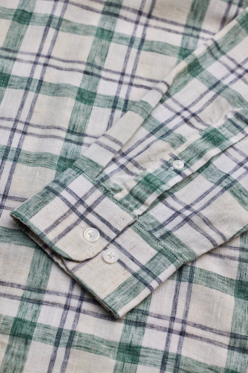 Green Checks Linen Blend Shirt