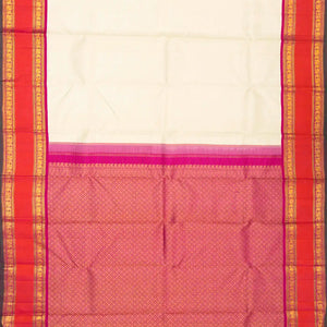 White Handloom Korvai Kanchipuram Silk Saree With Contrast Pink Border