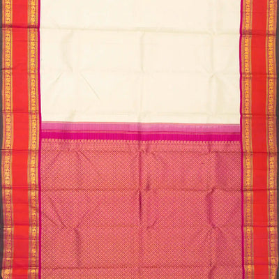 White Handloom Korvai Kanchipuram Silk Saree With Contrast Pink Border