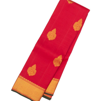Crimson Handloom Kanchipuram Silk Saree With Annam Buttas