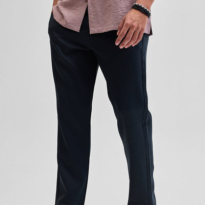 Navy Self-Design Slim Fit Trousers